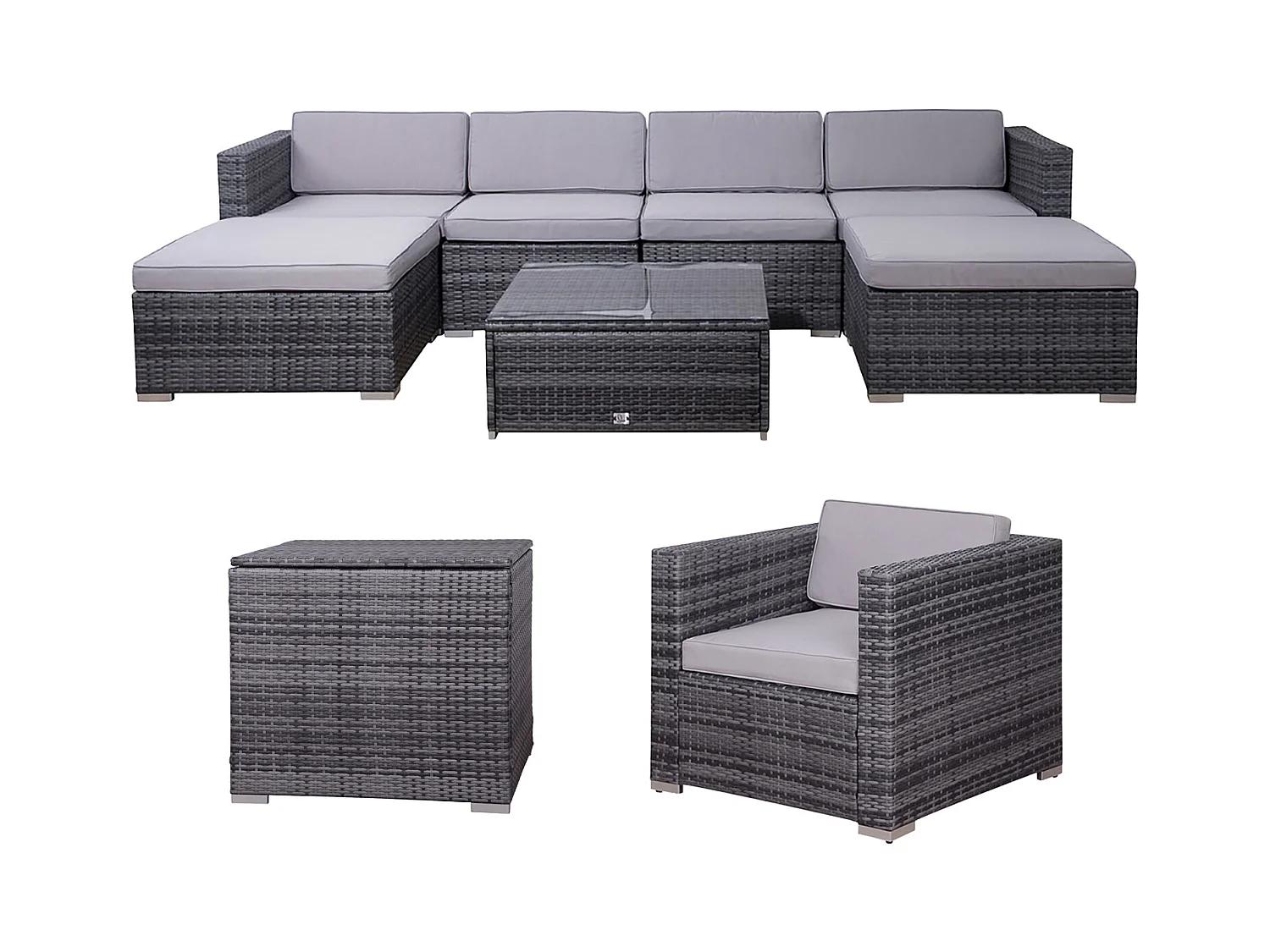 SVITA LUGANO XL salon de jardin en rotin canapé de jardin gris