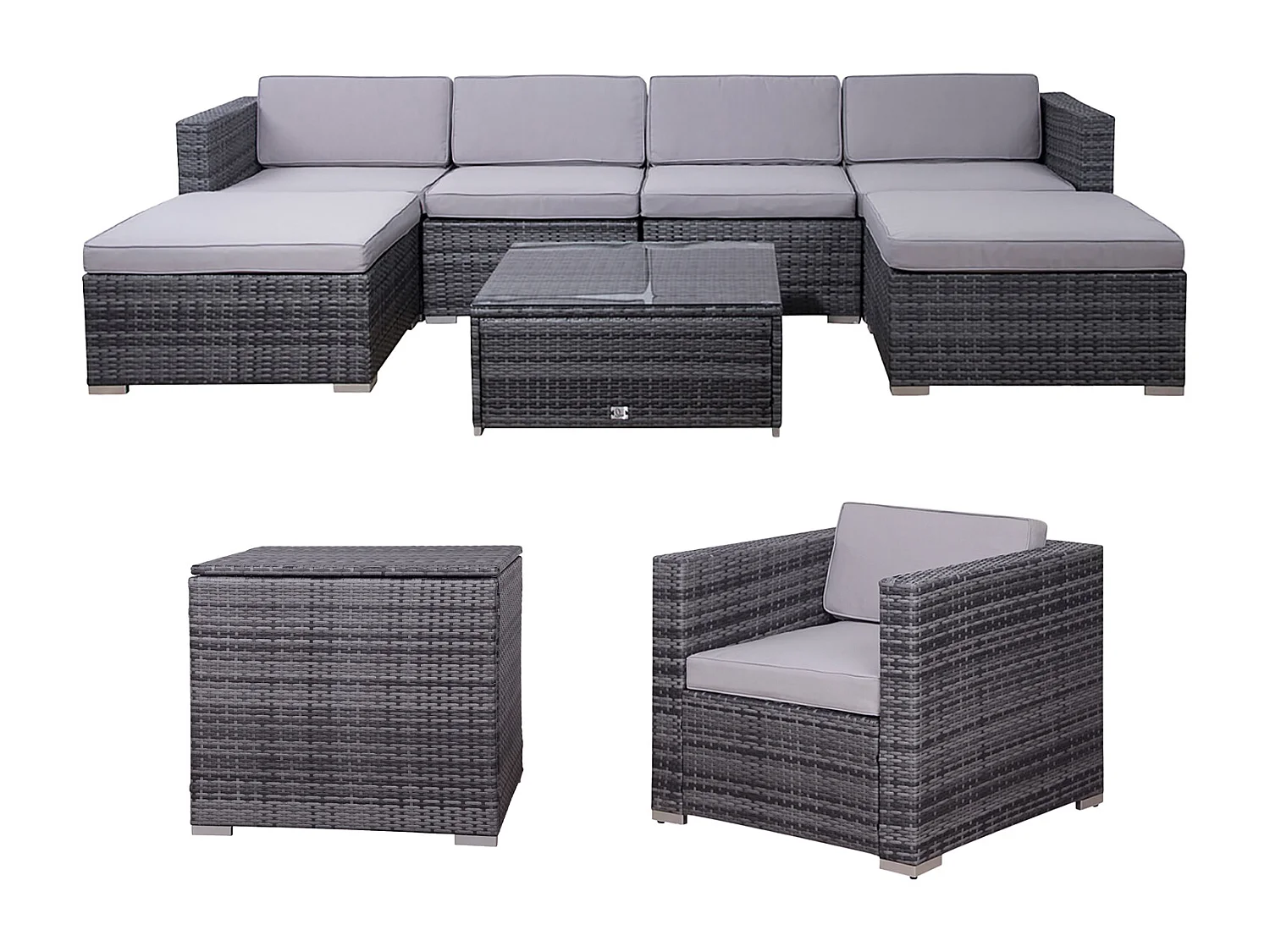 SVITA LUGANO XL salon de jardin en rotin canapé de jardin gris