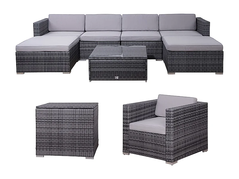 SVITA LUGANO XL salon de jardin en rotin canapé de jardin gris