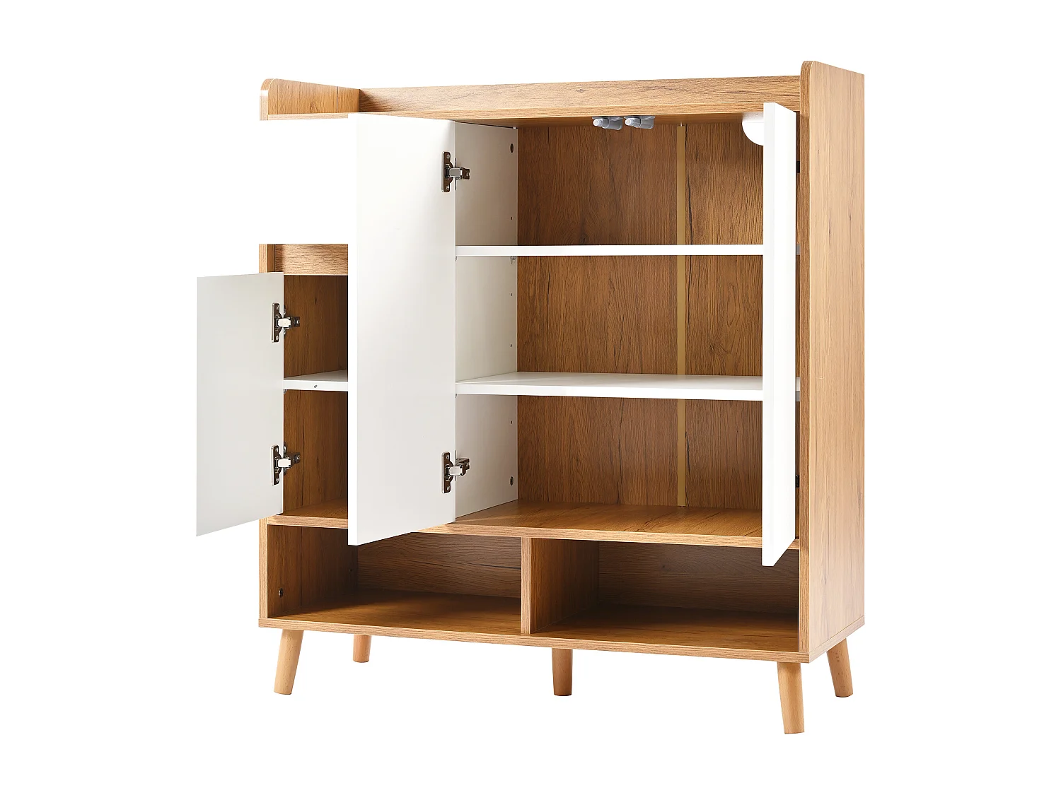 Meuble à chaussures blanc et bois avec 3 portes et 1 tiroir, étagères réglables 90x35x99cm