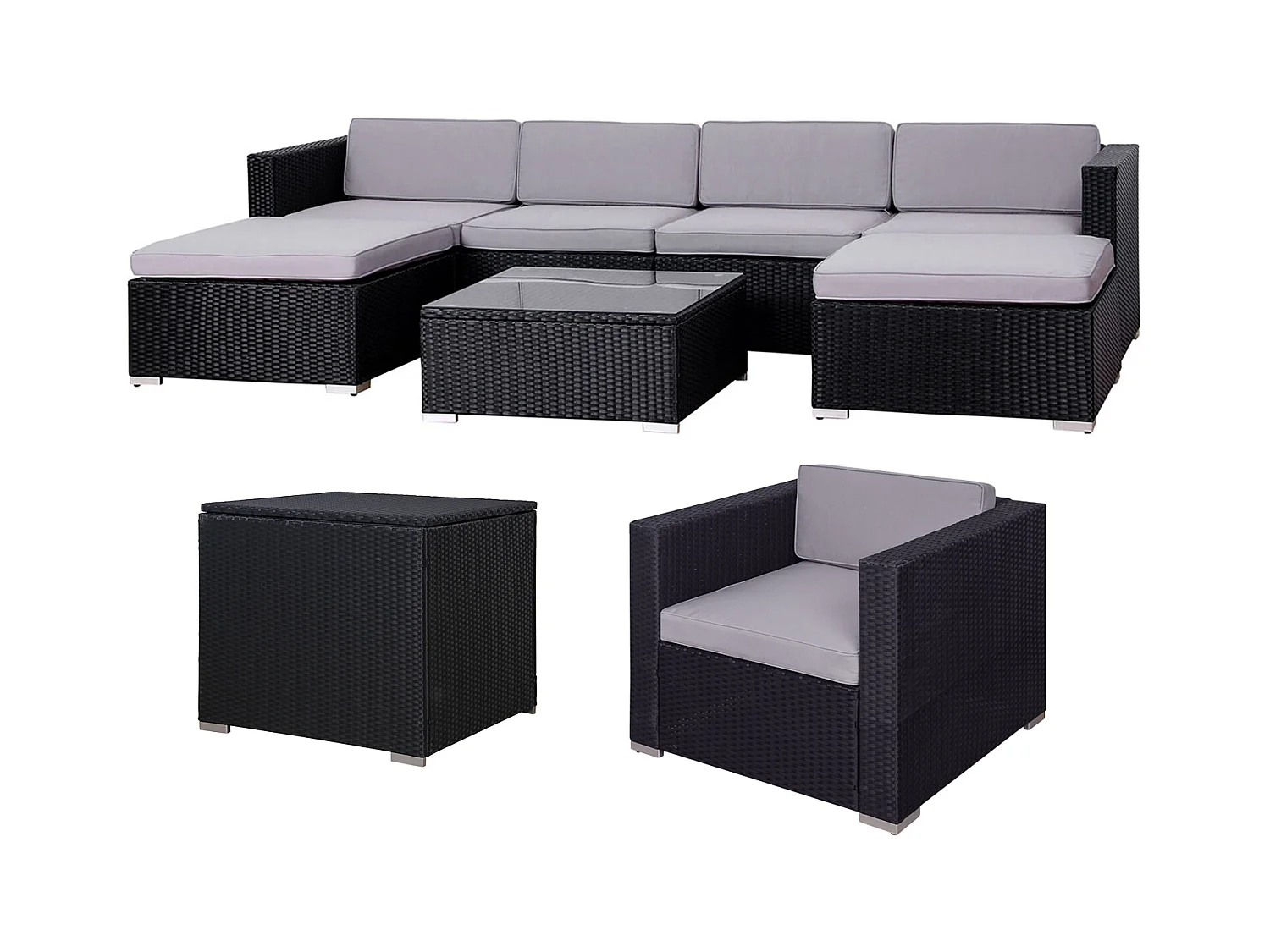 SVITA LUGANO XL salon de jardin en rotin canapé de jardin noir