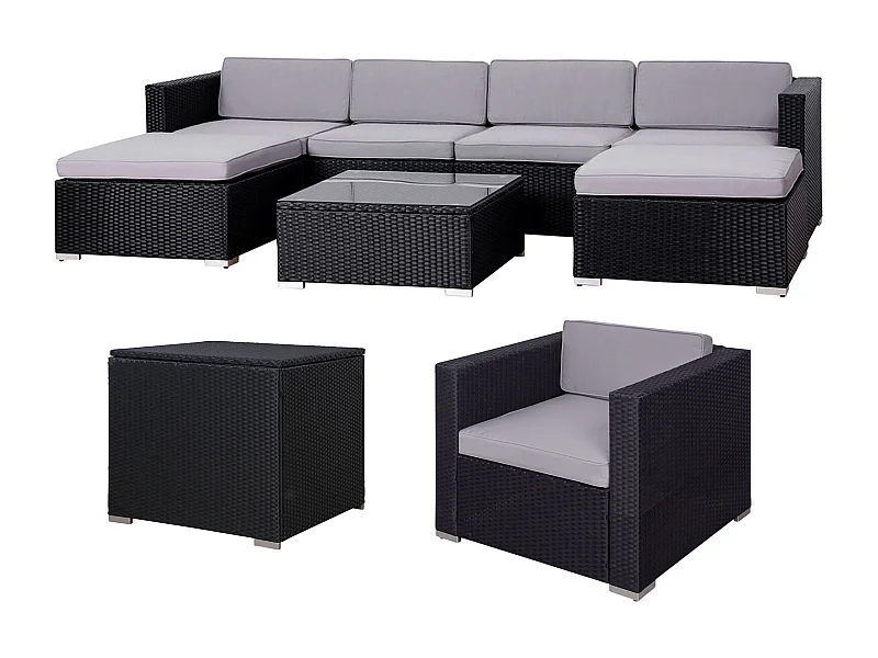 SVITA LUGANO XL salon de jardin en rotin canapé de jardin noir