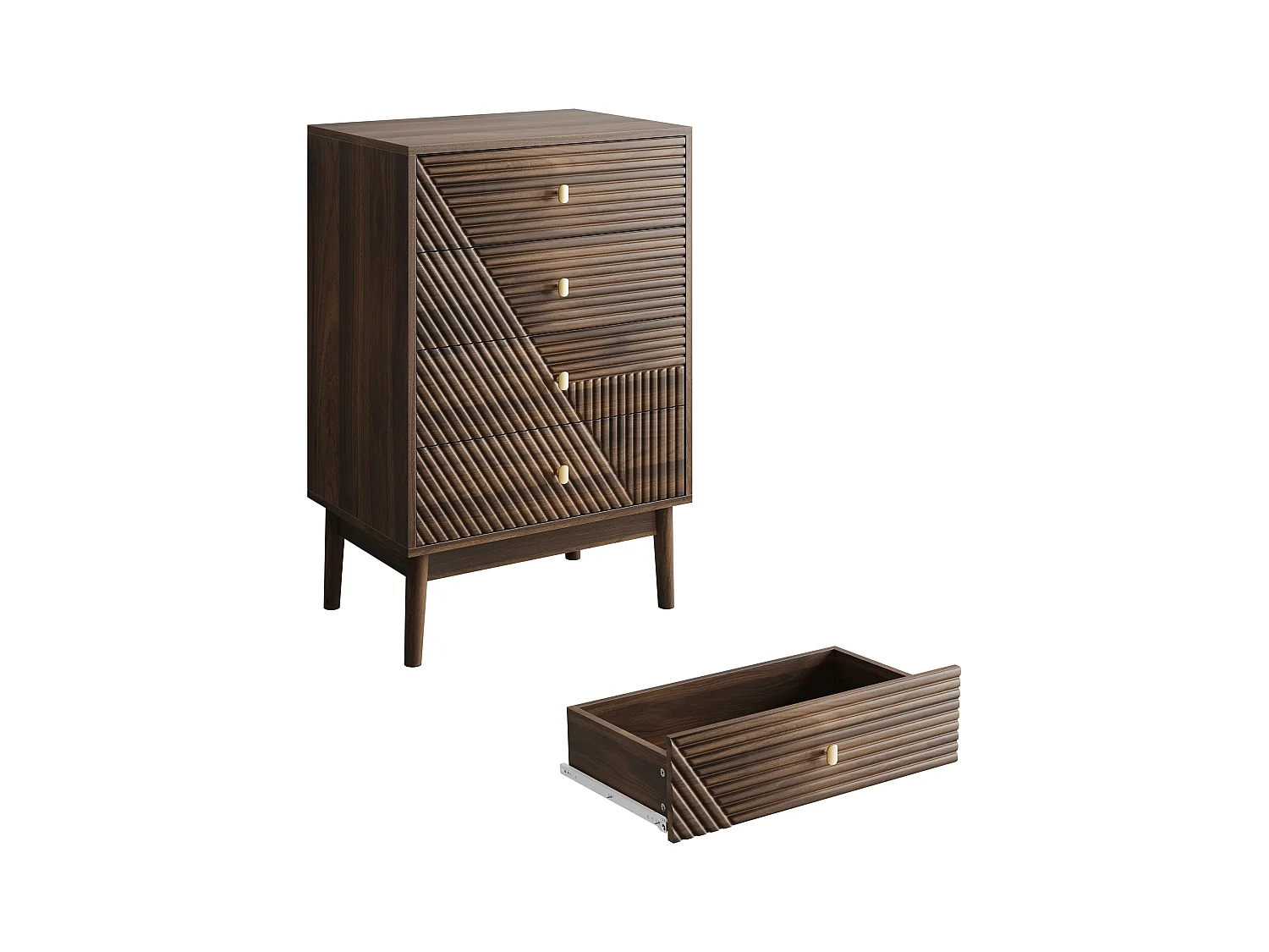 Commode en bois de noyer avec 4 tiroirs, boutons en métal 60x40x90cm