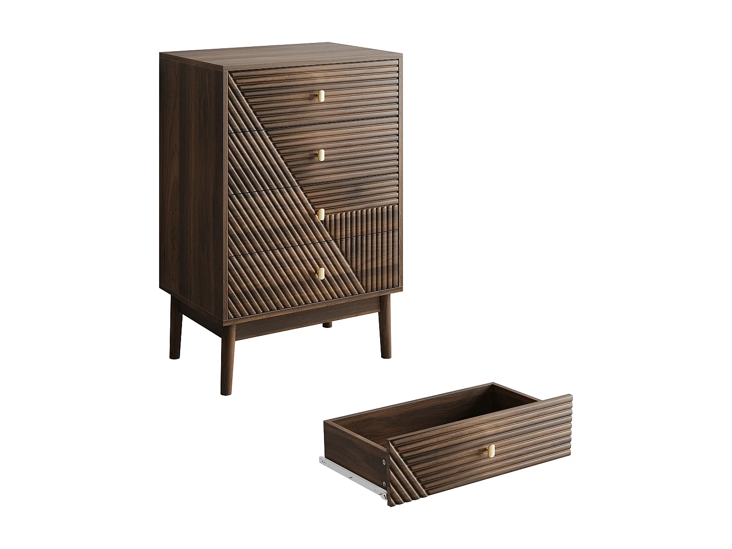 Commode en bois de noyer avec 4 tiroirs, boutons en métal 60x40x90cm