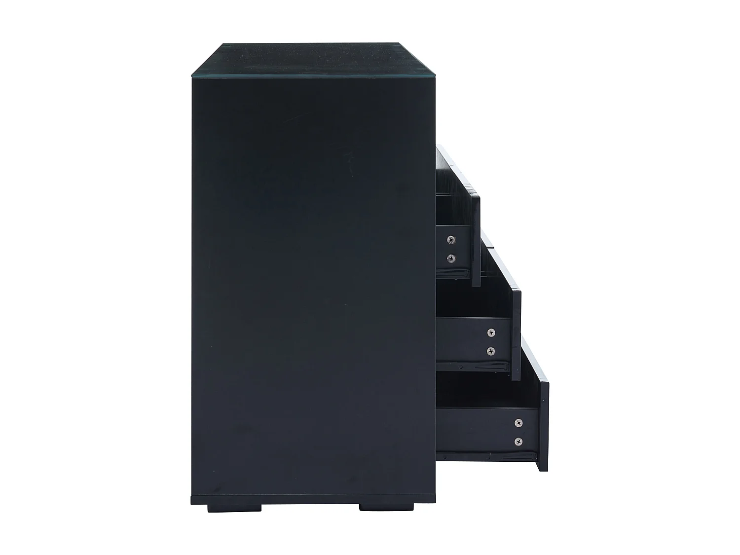 Commode noir avec 6 tiroirs et éclairage LED, plateau en verre trempé 140x40x72cm