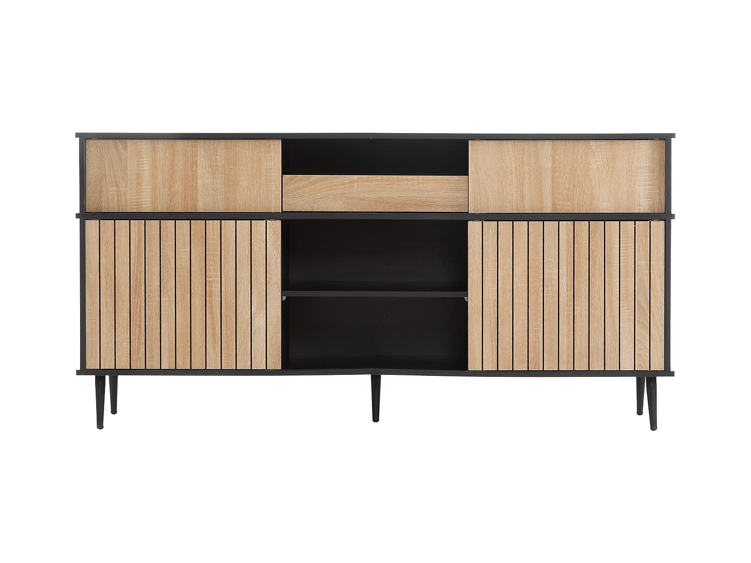 Buffet avec 4 portes coulissantes et 1 tiroir, naturel + noir 160x40x80cm