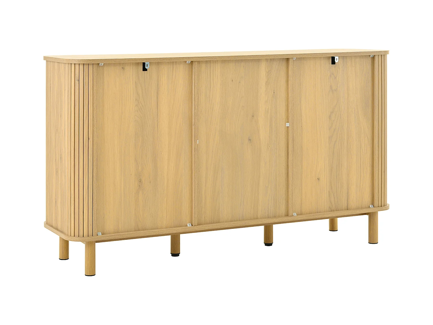 Buffet naturel clair avec 3 tiroirs et 2 portes en rotin, pieds en métal aspect bois, 140x40x80cm