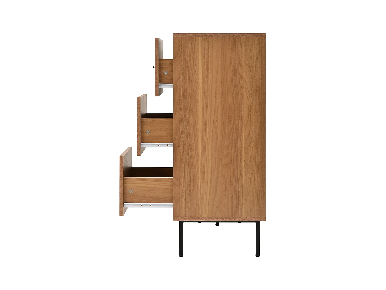 Buffet naturel avec 2 portes coulissantes et 3 tiroirs, étagères réglables 140x37x91 cm