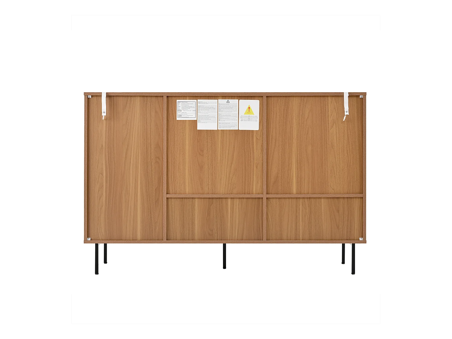 Buffet naturel avec 2 portes coulissantes et 3 tiroirs, étagères réglables 140x37x91 cm