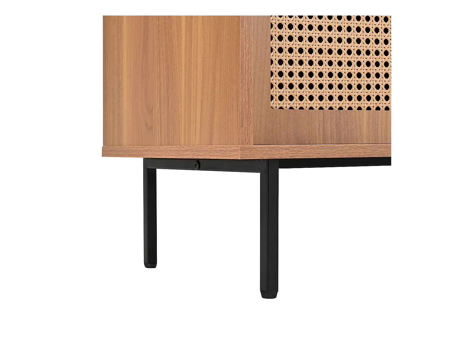 Buffet naturel avec 2 portes coulissantes et 3 tiroirs, étagères réglables 140x37x91 cm