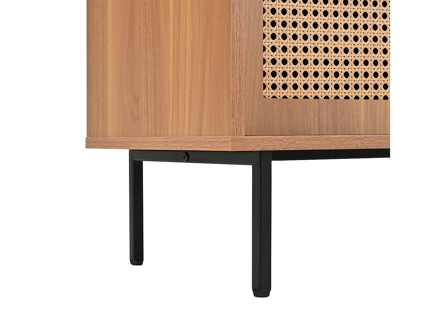 Buffet naturel avec 2 portes coulissantes et 3 tiroirs, étagères réglables 140x37x91 cm