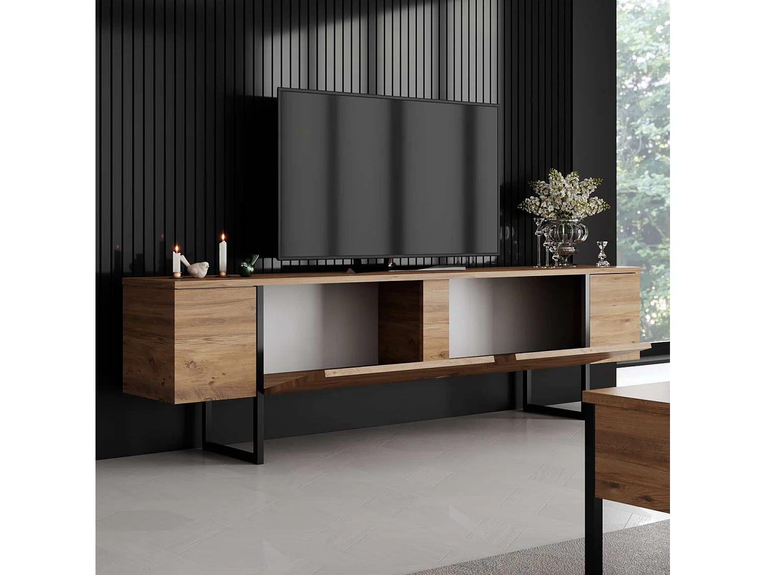 Meuble TV en aggloméré et métal Luxe