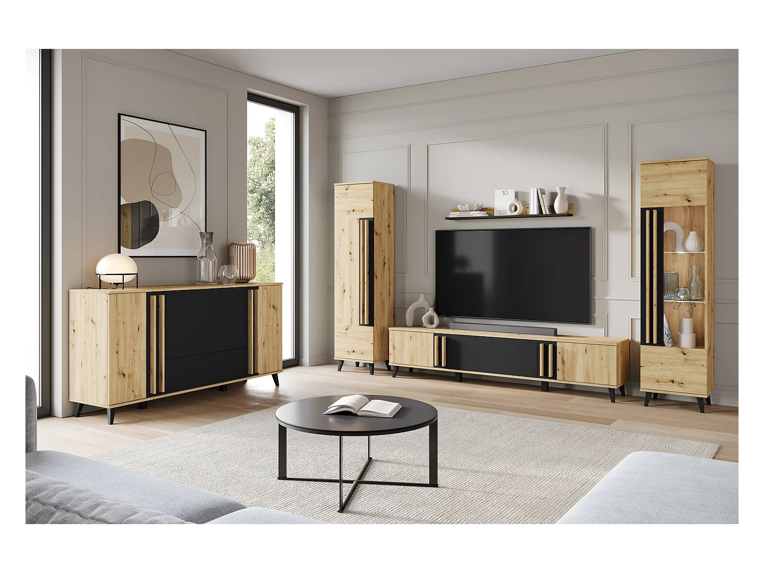 MINIO go for it, Commode HURON 150 cm chêne artisan/noir