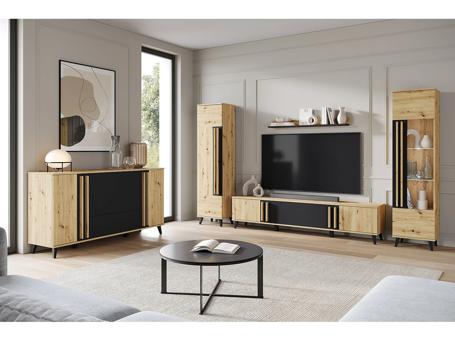 MINIO go for it, Commode HURON 150 cm chêne artisan/noir