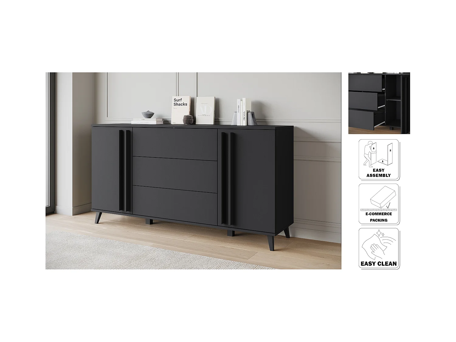 MINIO go for it, Commode HURON 150 cm noir