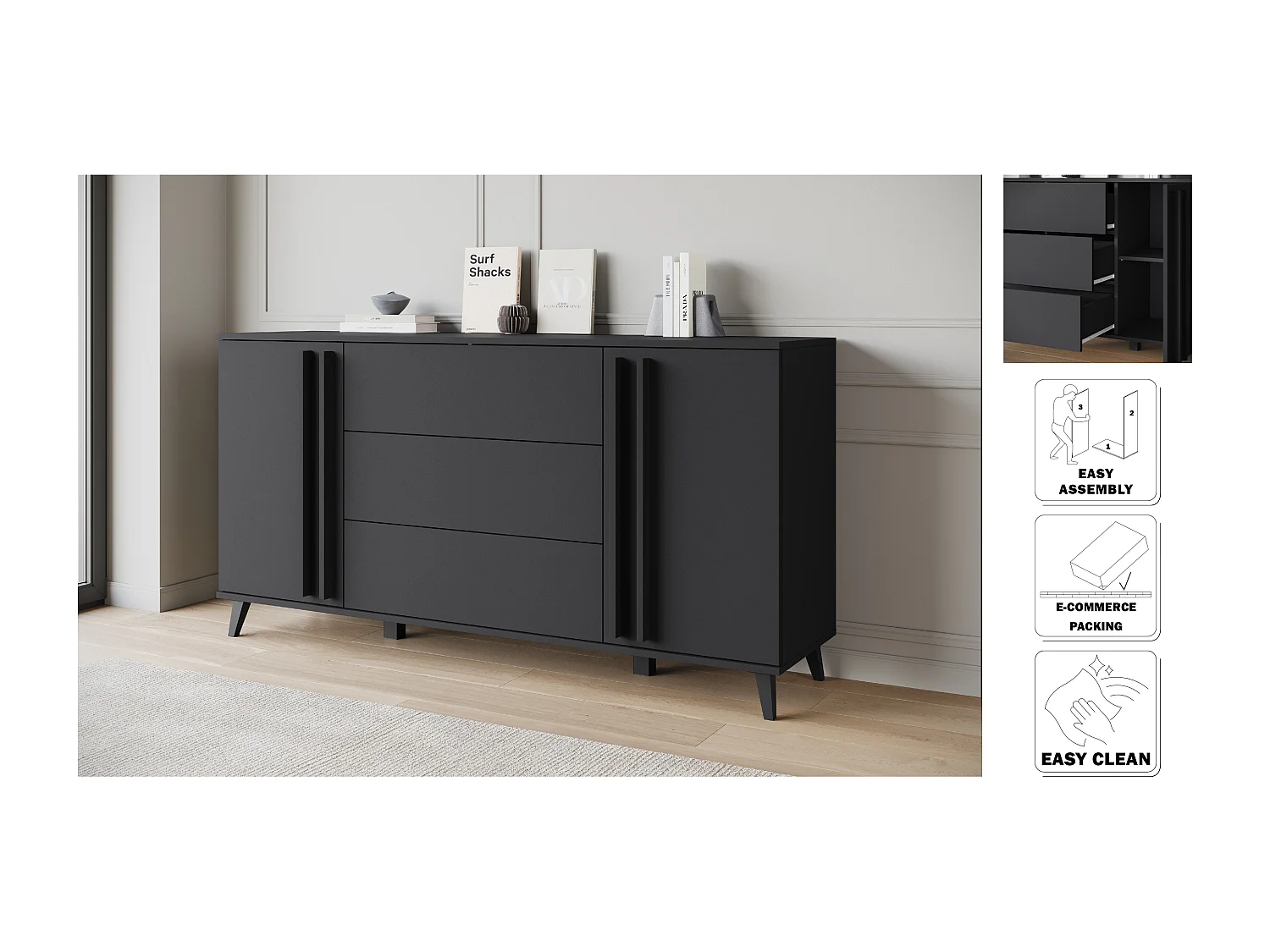 MINIO go for it, Commode HURON 150 cm noir