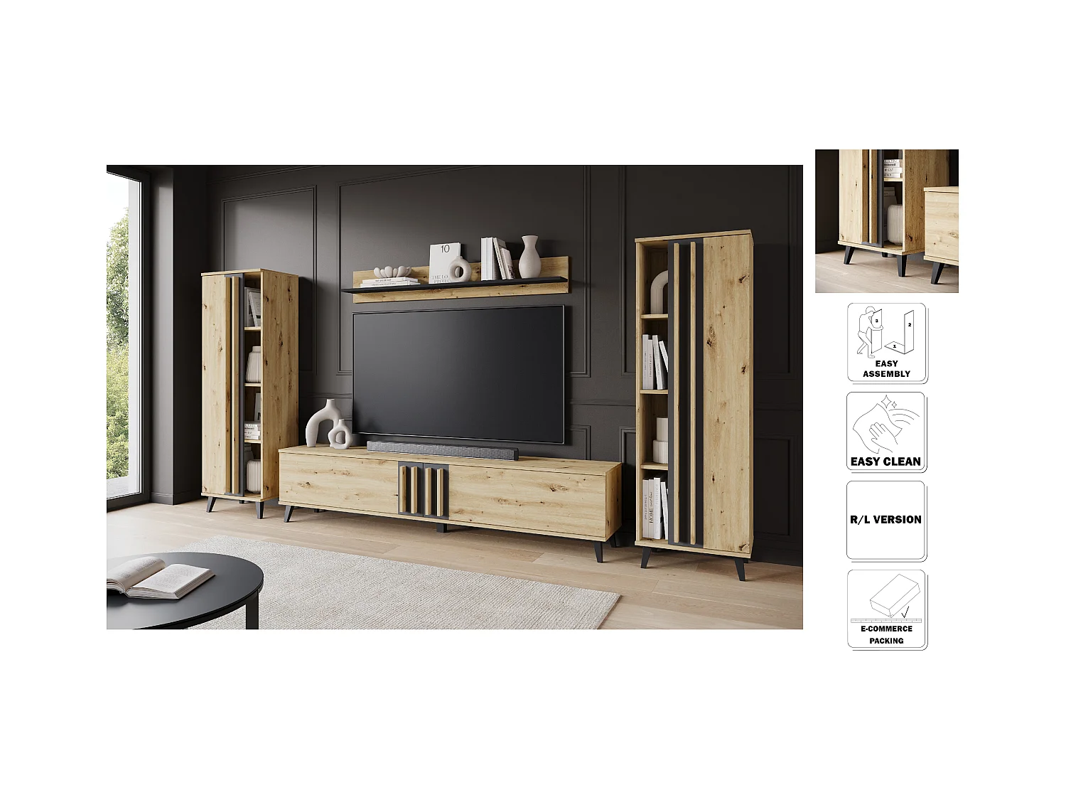 MINIO go for it, Meuble mural HURON I chêne artisan/noir