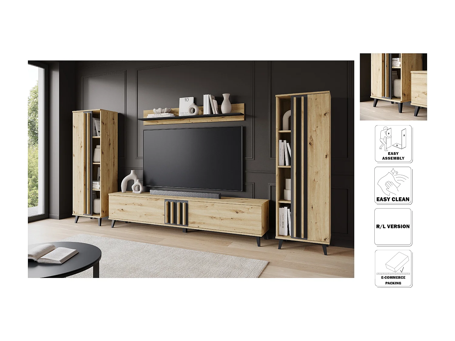 MINIO go for it, Meuble mural HURON I chêne artisan/noir