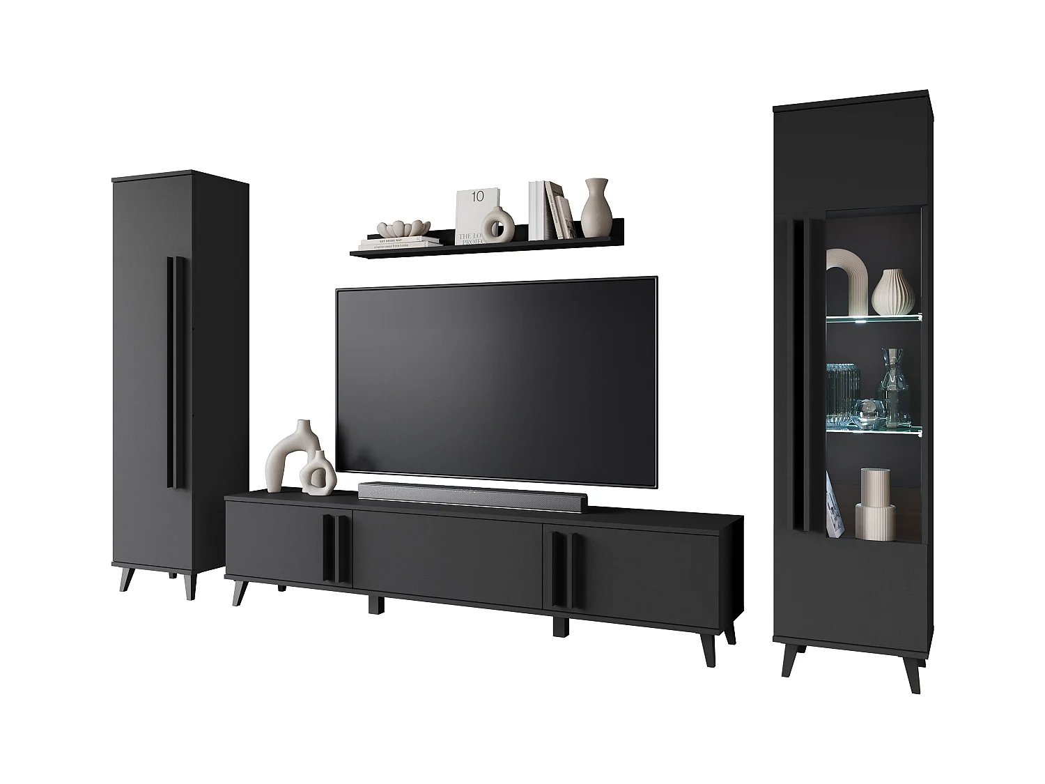 MINIO go for it, Meuble mural HURON II noir avec éclairage LED