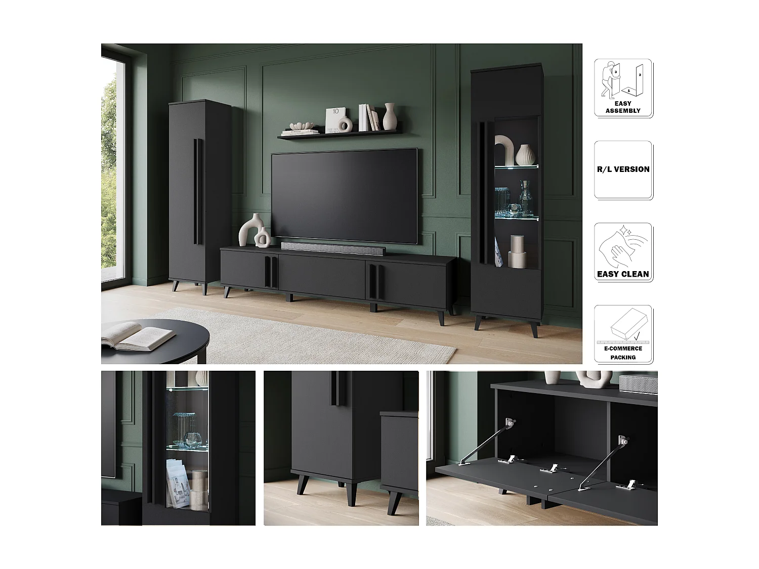 MINIO go for it, Meuble mural HURON II noir avec éclairage LED