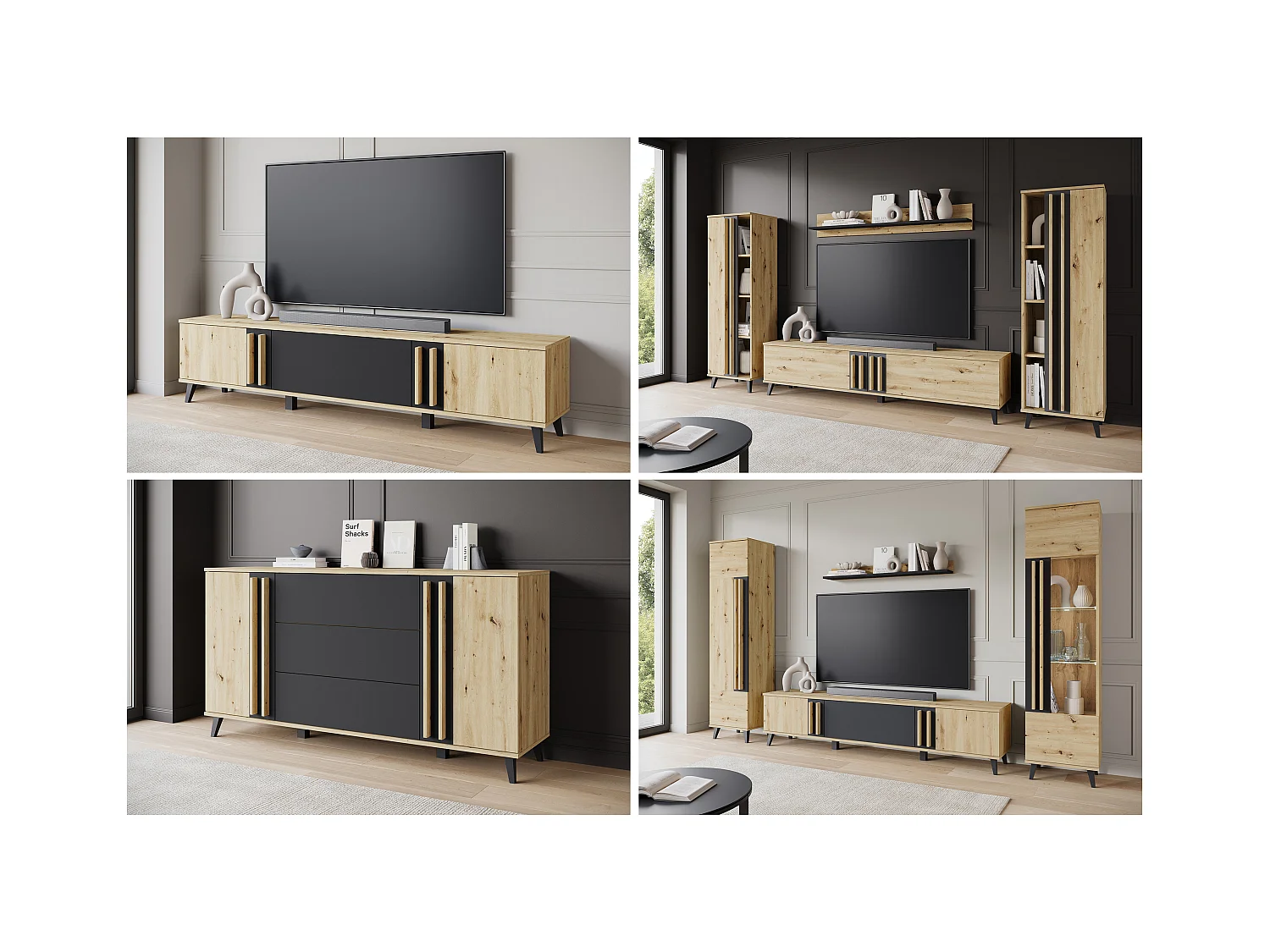 MINIO go for it, Szafka rtv HURON 180 cm dąb artisan/czarny