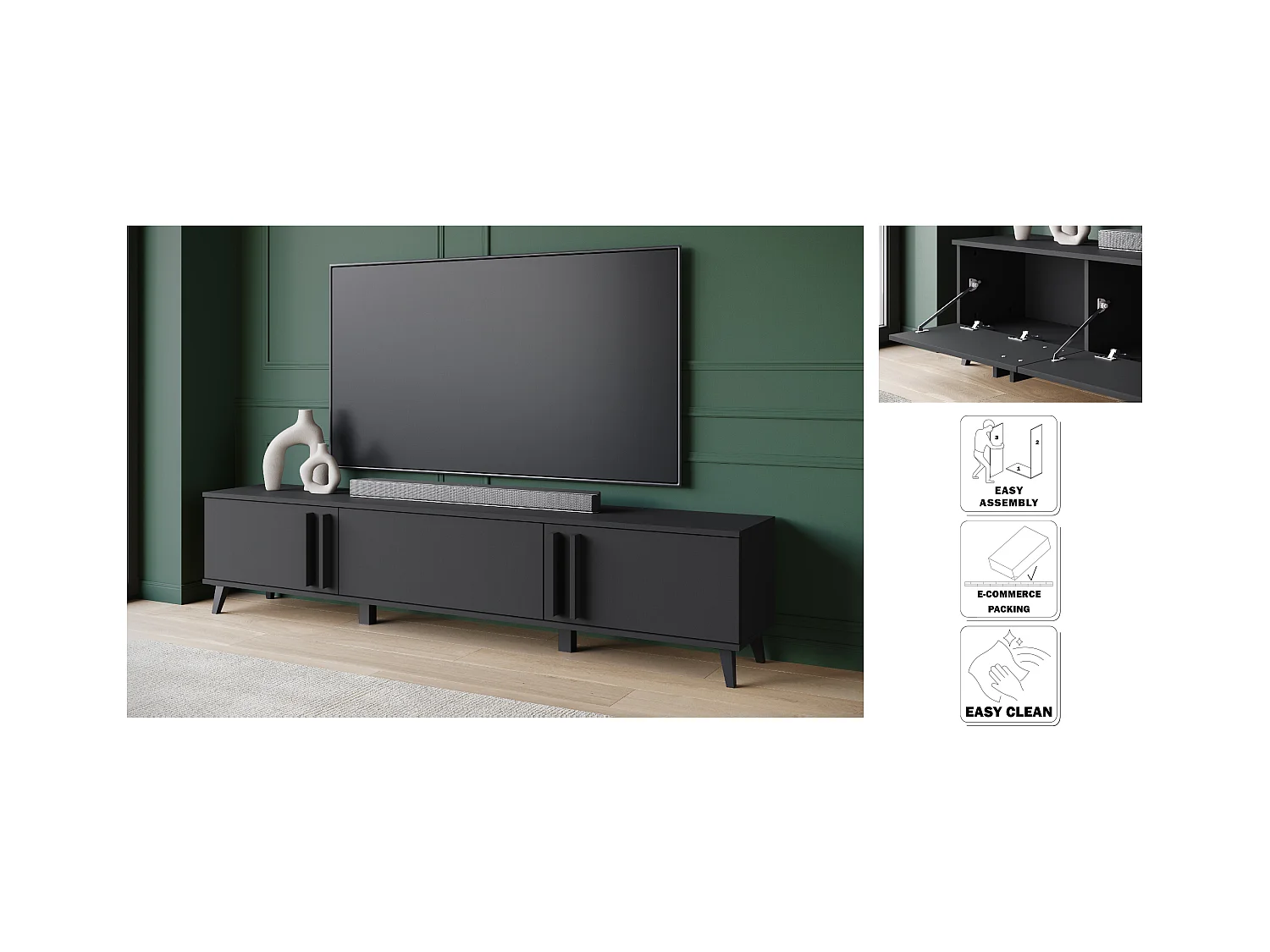 MINIO go for it, Meuble TV HURON 180 cm noir