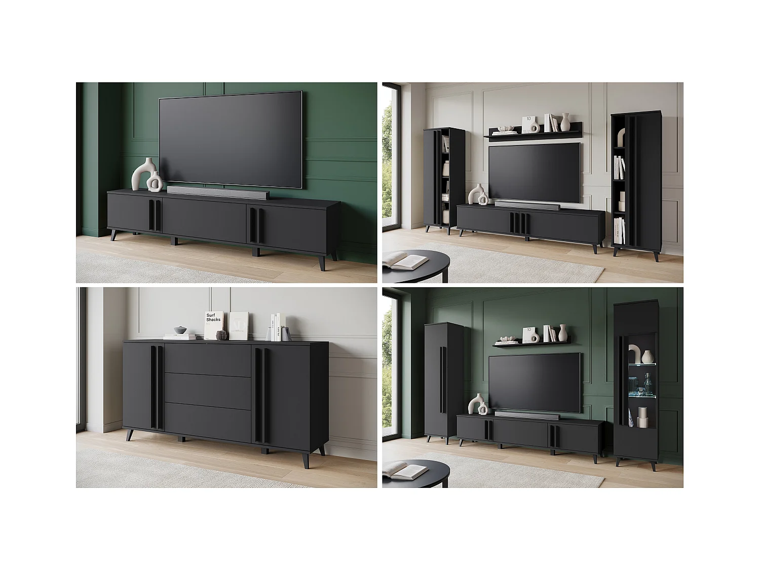 MINIO go for it, Meuble TV HURON 180 cm noir
