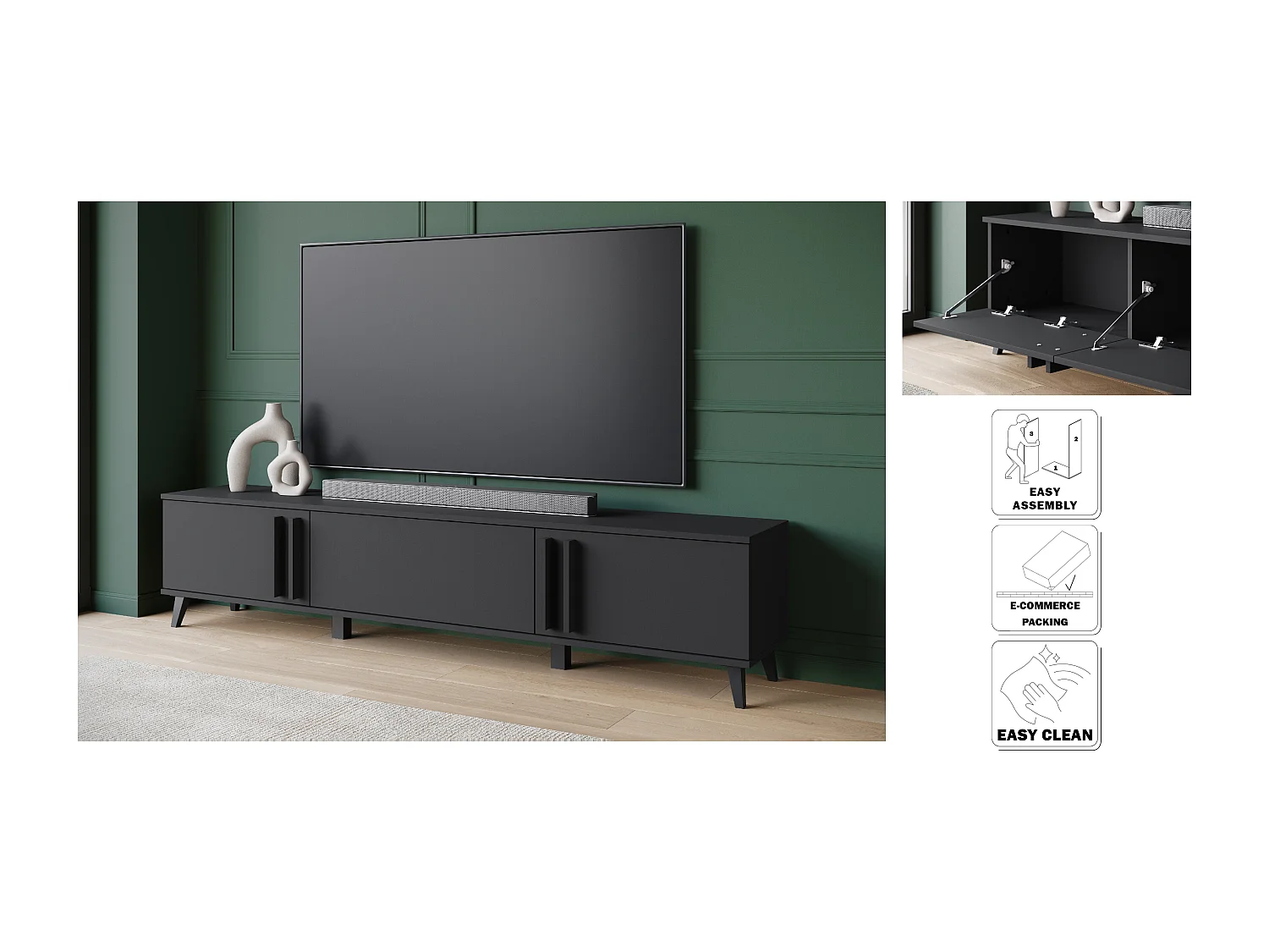 MINIO go for it, Meuble TV HURON 180 cm noir