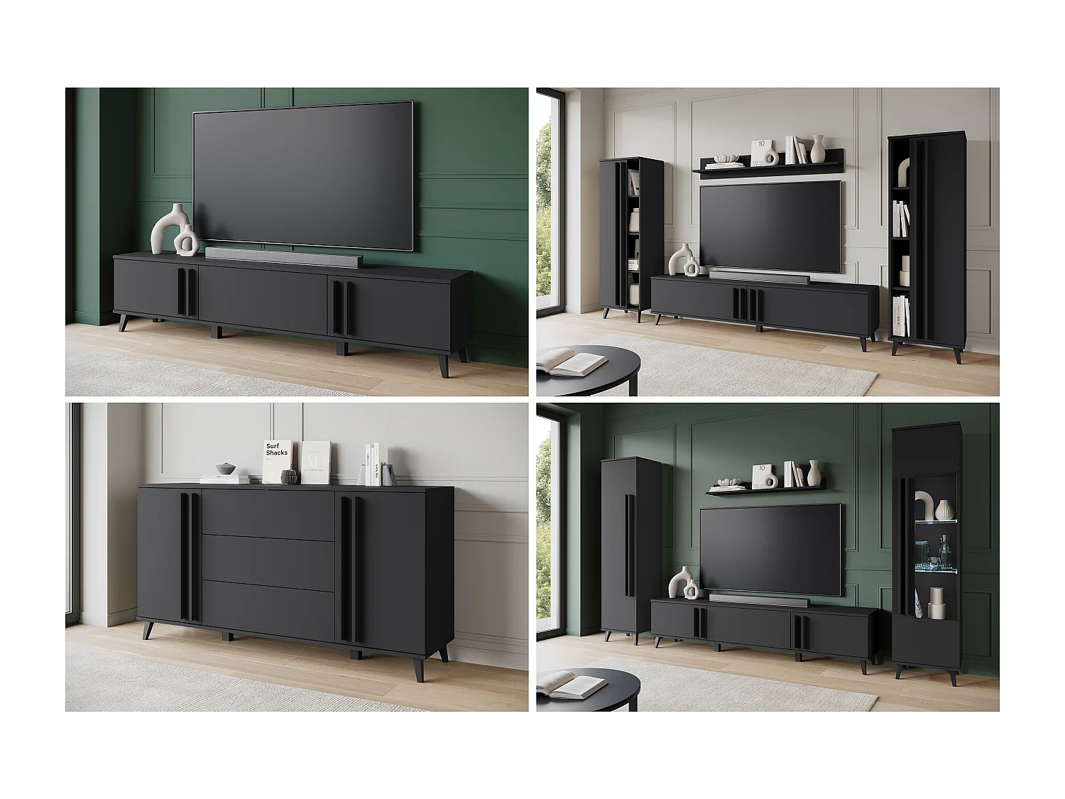 MINIO go for it, Meuble TV HURON 180 cm noir