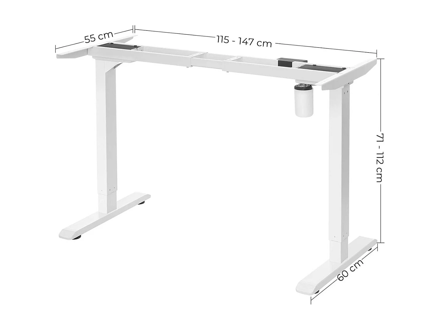 SONGMICS Table Frame, Freely Height-Adjustable, Desk Frame, Electric Desk, Table Stand with Motor, Length Adjustable, Steel, White