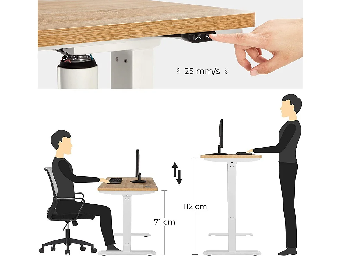 SONGMICS Table Frame, Freely Height-Adjustable, Desk Frame, Electric Desk, Table Stand with Motor, Length Adjustable, Steel, White