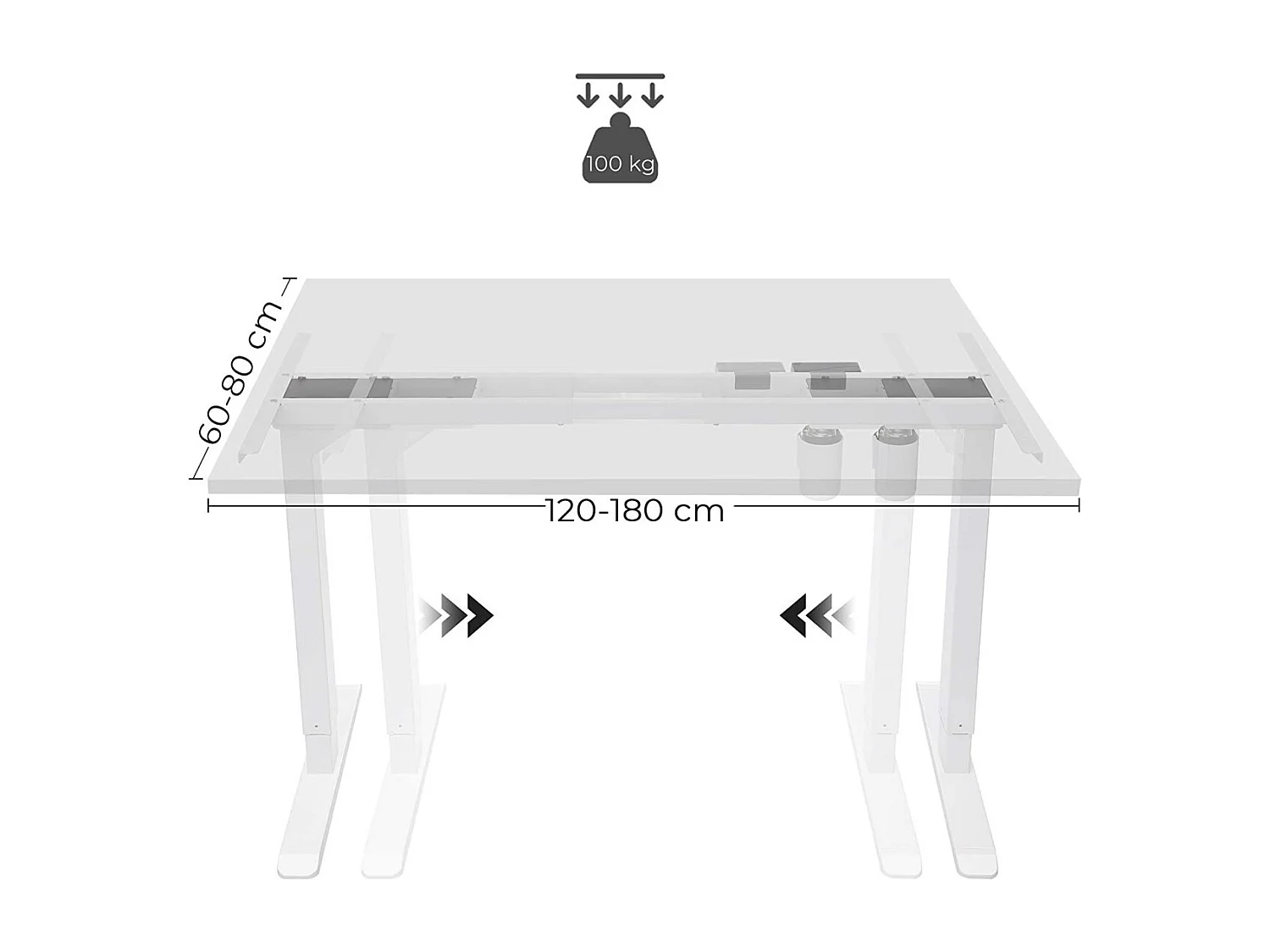 SONGMICS Table Frame, Freely Height-Adjustable, Desk Frame, Electric Desk, Table Stand with Motor, Length Adjustable, Steel, White