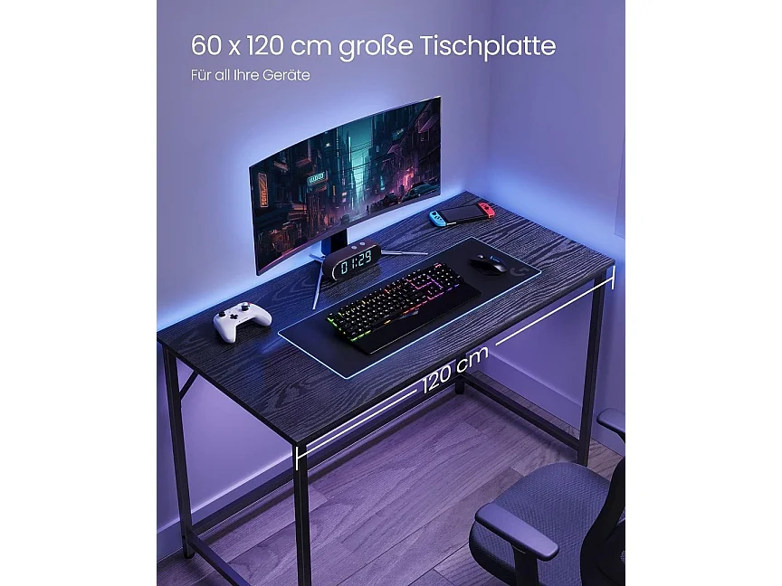 Biurko, mały stolik komputerowy, biurko do pokoju do pracy, sypialni, 60 x 120 x 75 cm, wzornictwo przemysłowe, metalowa rama, c