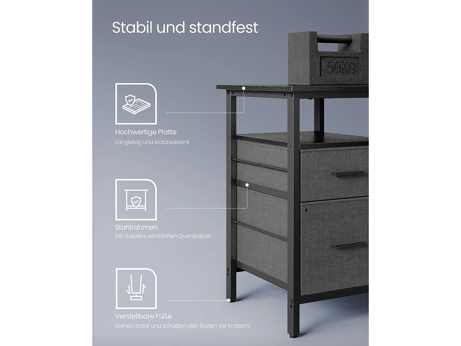 L-formet skrivebord med stikkontakter ibenholt sort