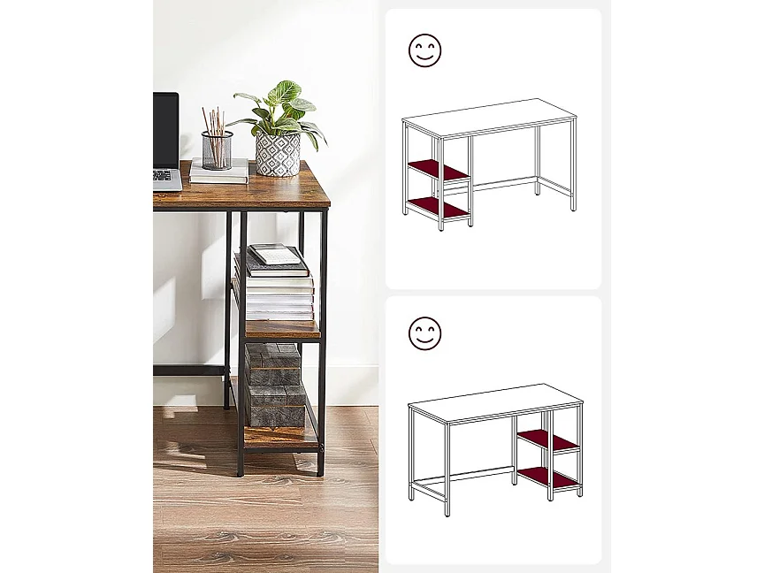 Biurko Komputerowe Biurko Pc Stół Biurowy Z 2 Półkami Po Prawej Lub Lewej Stronie Do Salonu Biurowego Stalowa Rama Wzornictwo Pr