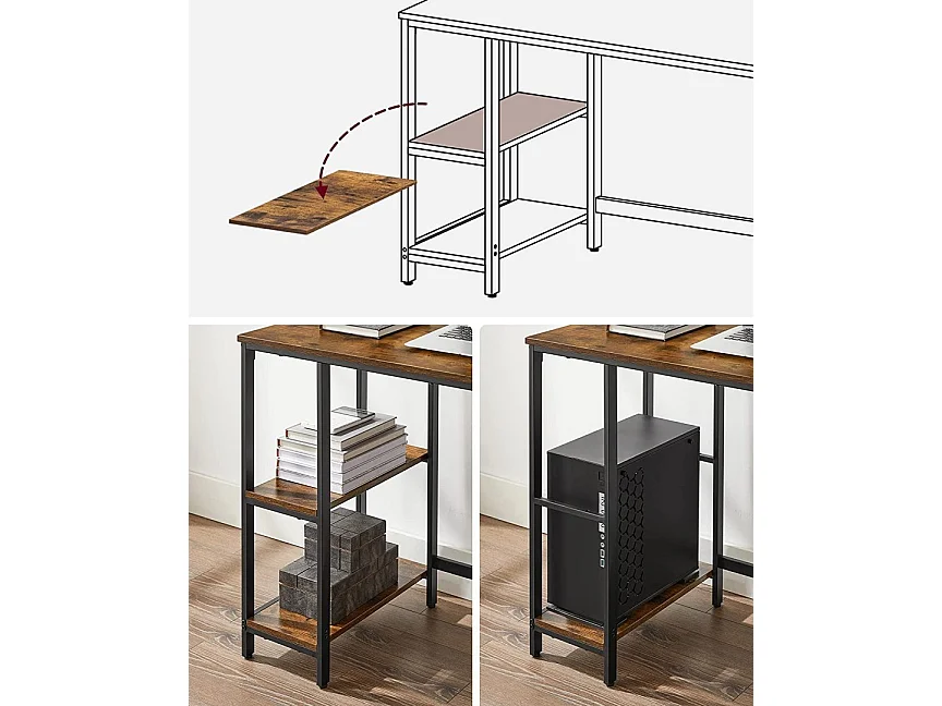 Biurko Komputerowe Biurko Pc Stół Biurowy Z 2 Półkami Po Prawej Lub Lewej Stronie Do Salonu Biurowego Stalowa Rama Wzornictwo Pr