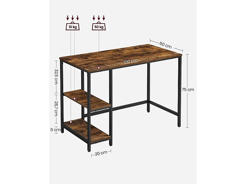 Biurko Komputerowe Biurko Pc Stół Biurowy Z 2 Półkami Po Prawej Lub Lewej Stronie Do Salonu Biurowego Stalowa Rama Wzornictwo Pr