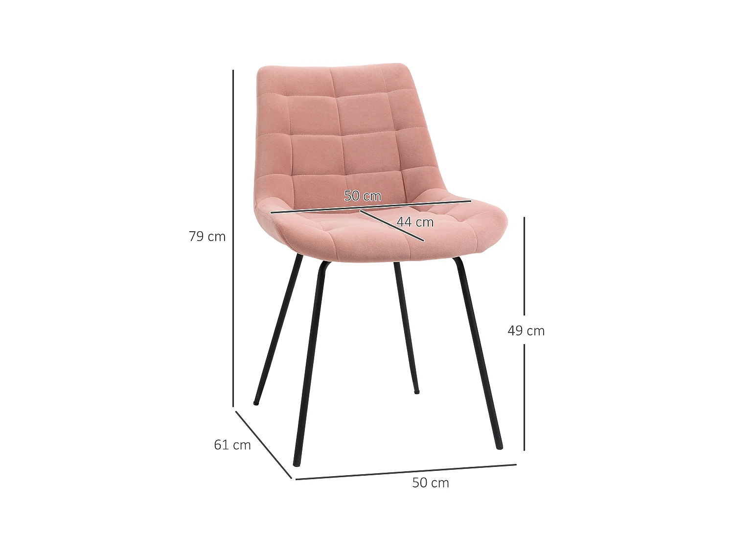 Conjunto de 2 cadeiras de veludo rosa com encosto alto e pernas de metal estilo retrô para sala de jantar ou sala de estar 50x61x79 cm
