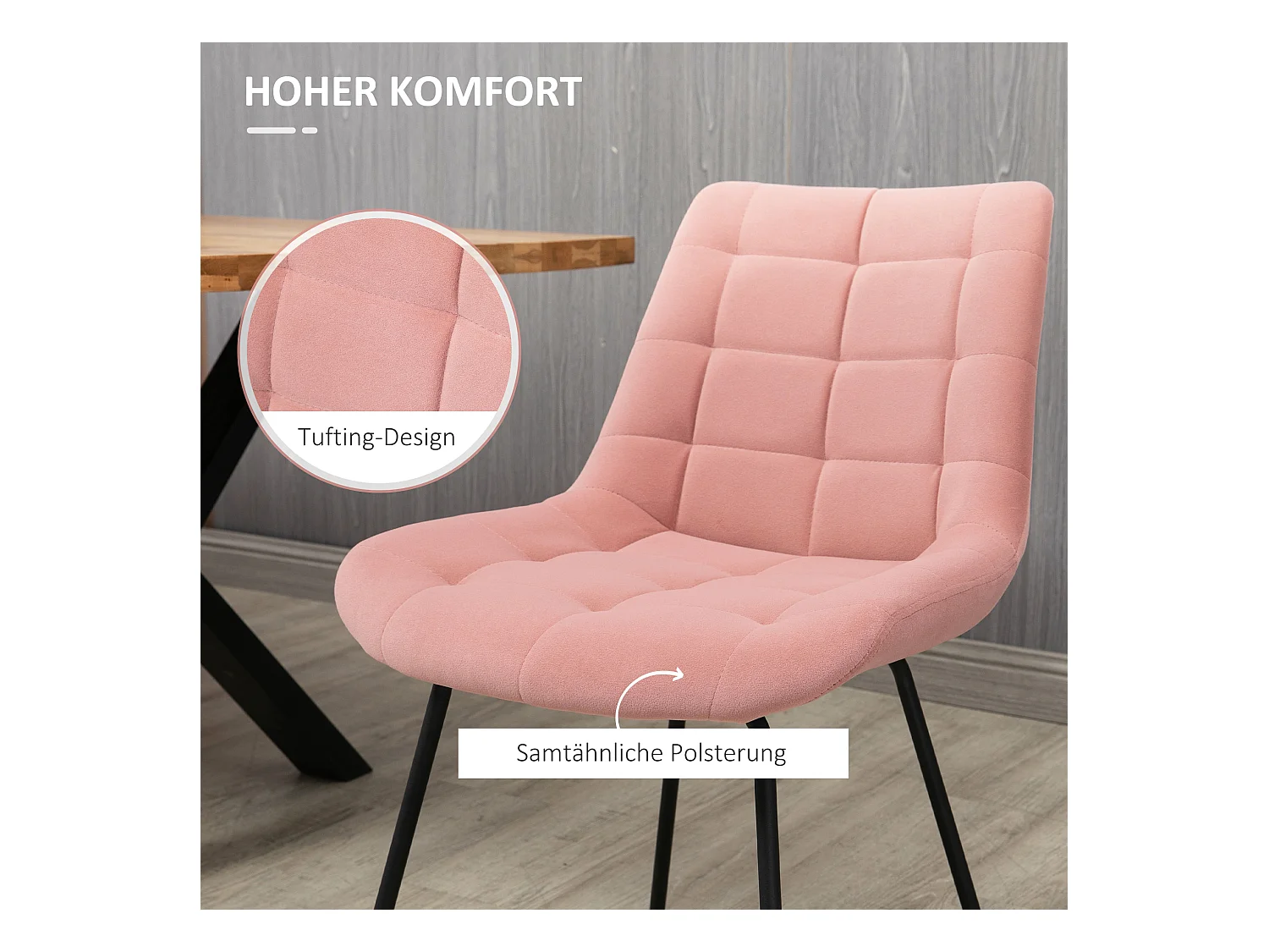 Conjunto de 2 cadeiras de veludo rosa com encosto alto e pernas de metal estilo retrô para sala de jantar ou sala de estar 50x61x79 cm