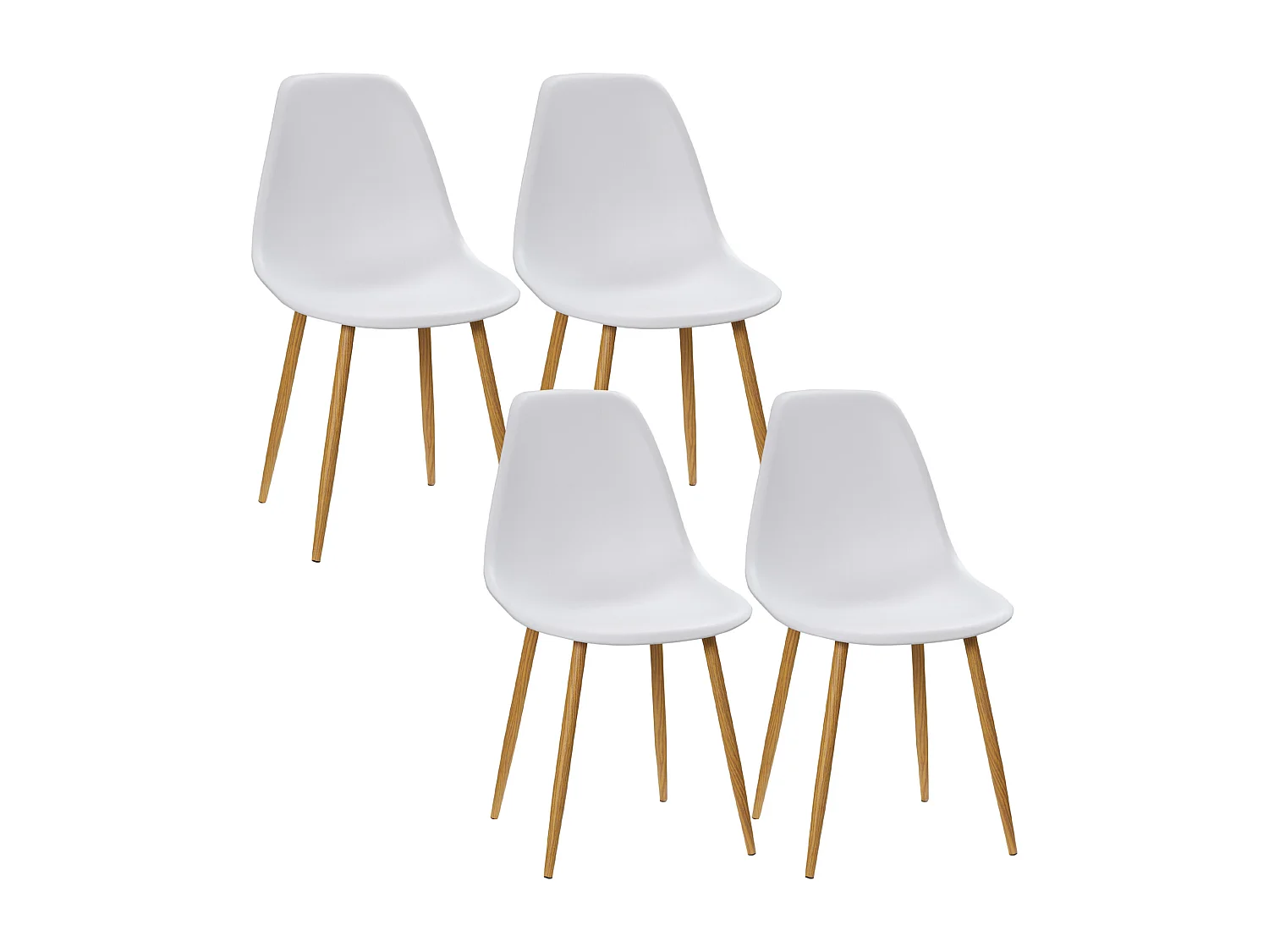 Lot 4 chaises de salle à manger en plastique avec pieds métal effet bois design moderne blanc naturel 45x52x85,5 cm