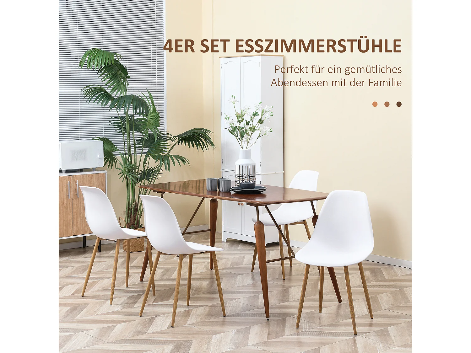 Lot 4 chaises de salle à manger en plastique avec pieds métal effet bois design moderne blanc naturel 45x52x85,5 cm