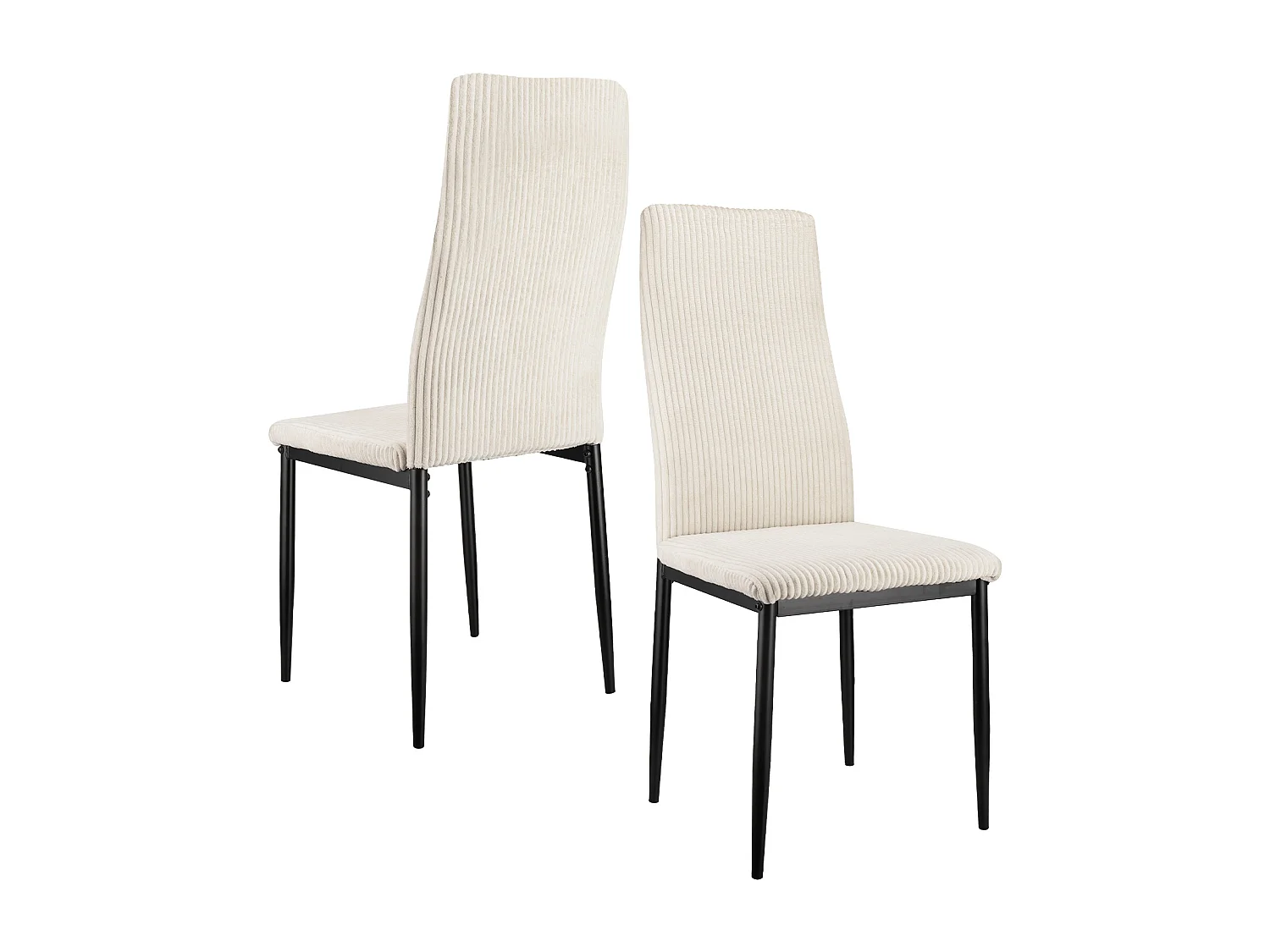 Silla de comedor con respaldo alto, tela acanalada y estructura de metal beige, juego de 4