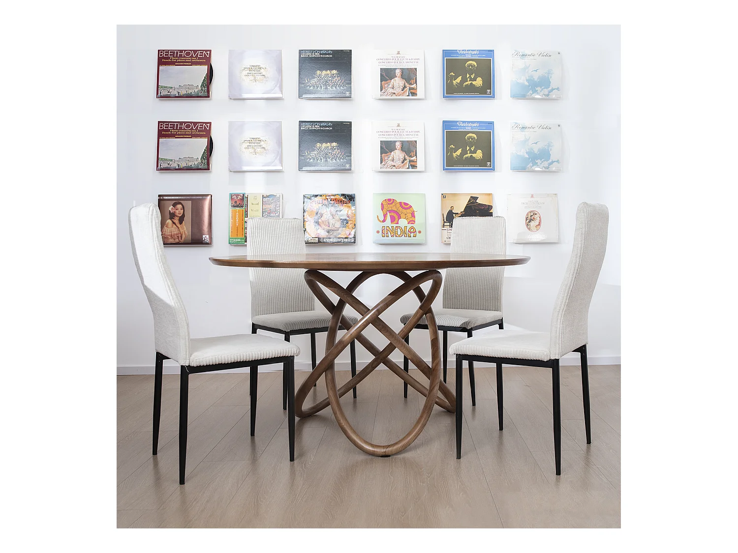 Chaise salle à manger haut dossier rembourrée tessuto côtelé struttura metallo beige lotto di 4