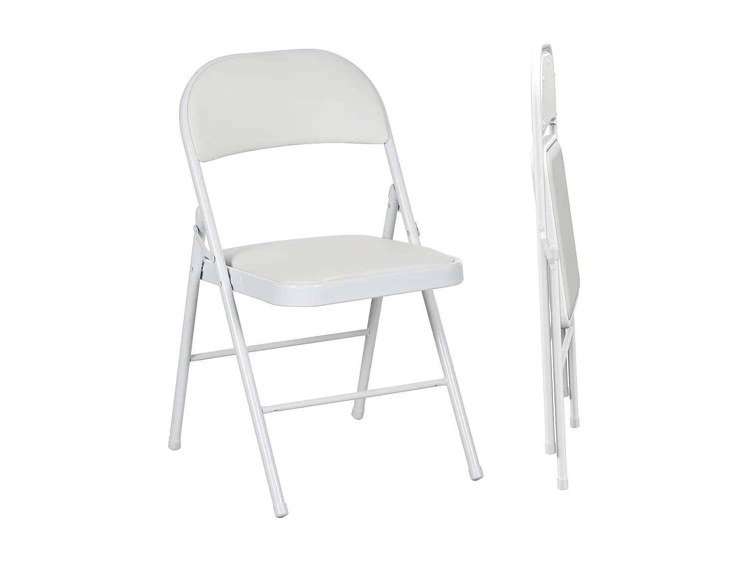 Silla plegable acolchada con piel sintética y estructura de acero, silla plegable de oficina y camping, color blanco, 45x46x78 cm