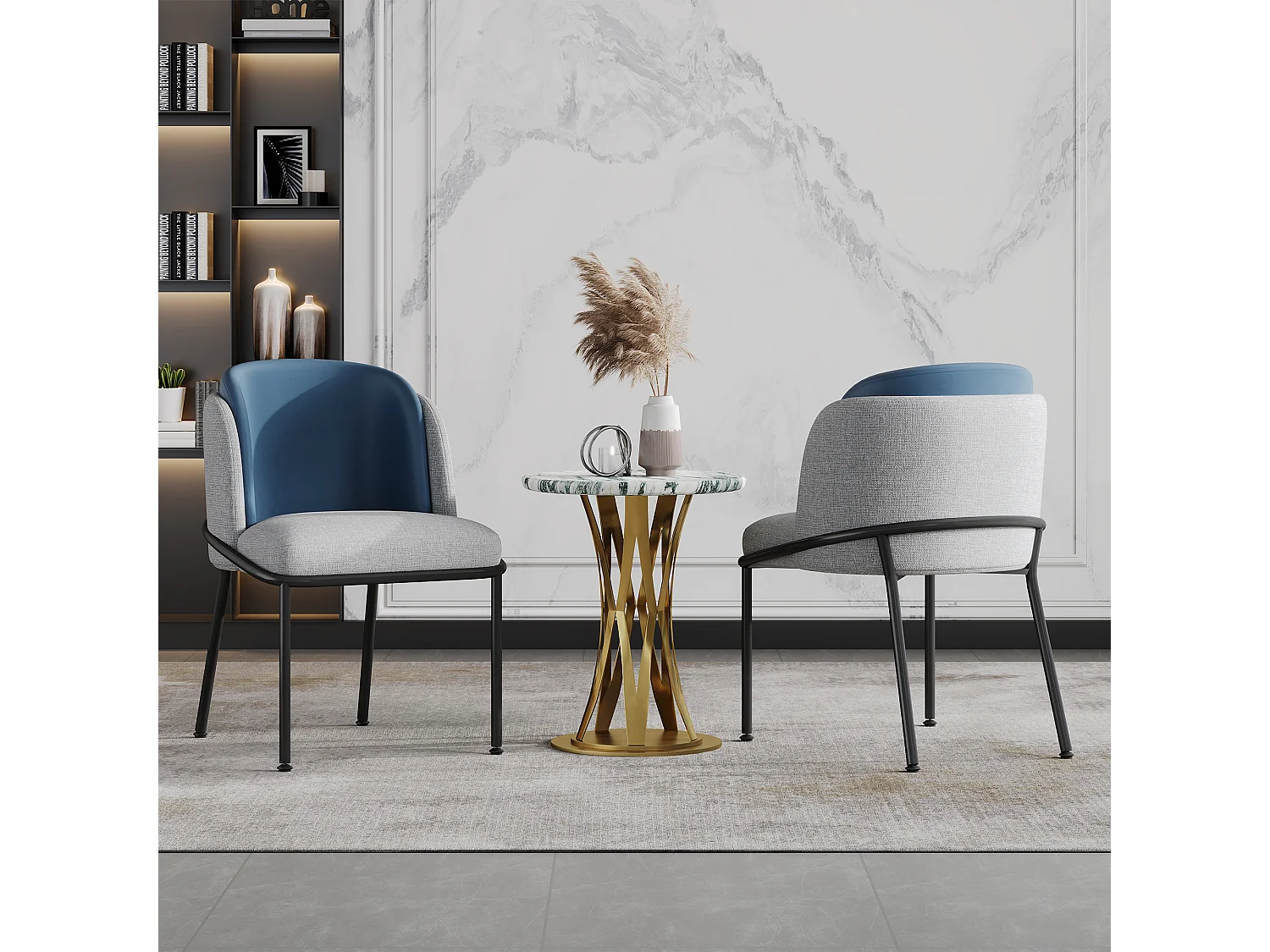 Chaise moderne tissu résistant pieds métal réglables pour salon salle à manger bureau gris marine lot de 2