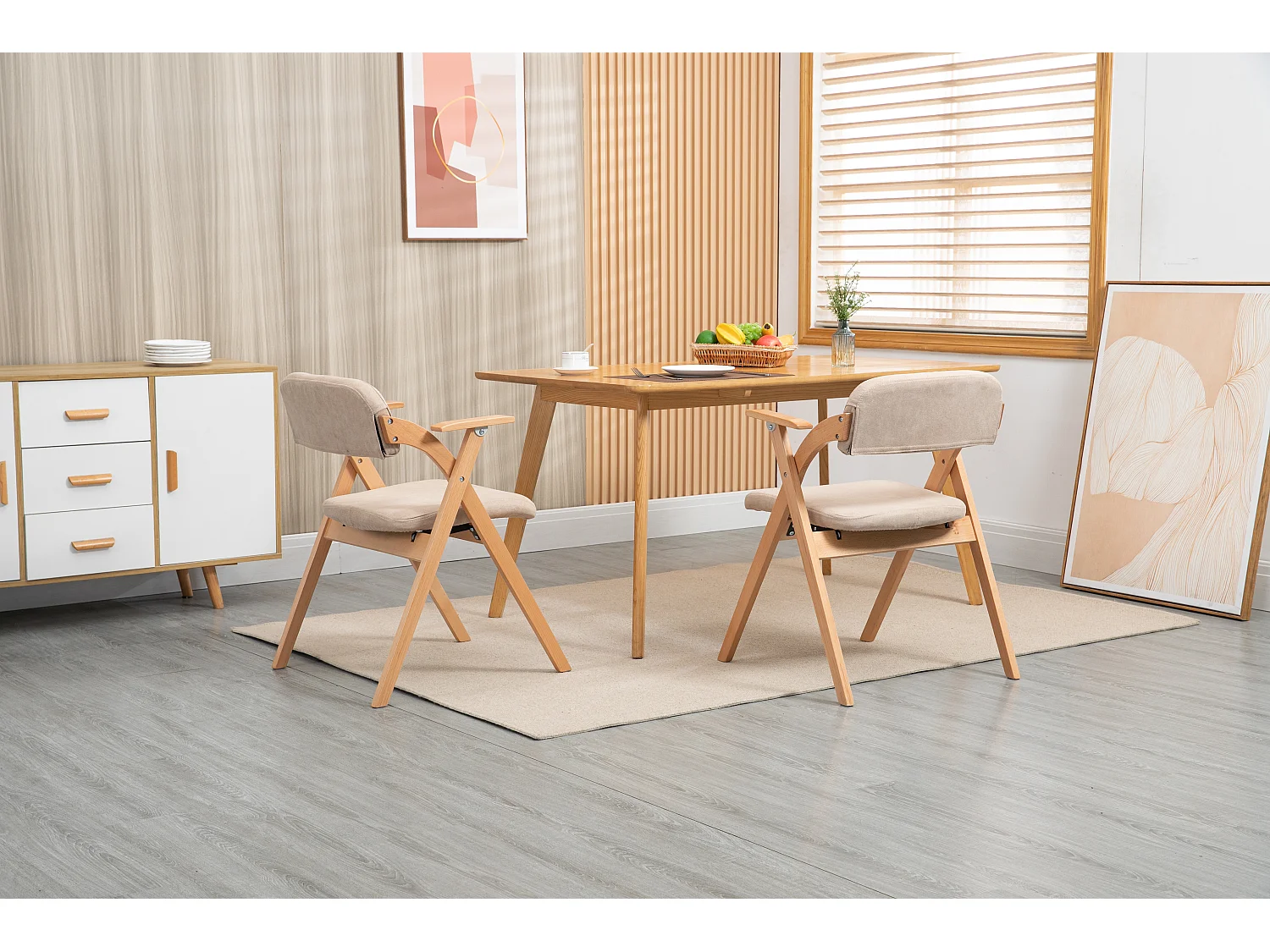 Chaise pliante bois massif avec accoudoirs et coussins lot de 2 pour salle à manger cuisine kaki