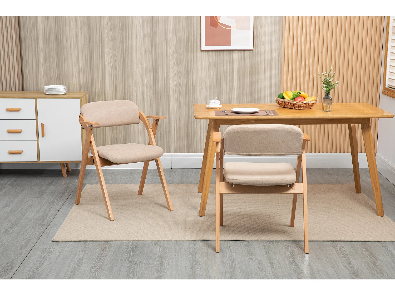 Chaise pliante bois massif avec accoudoirs et coussins lot de 2 pour salle à manger cuisine kaki