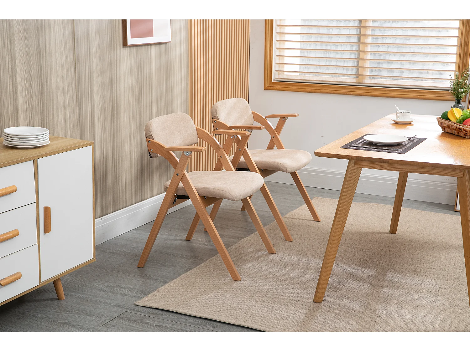 Chaise pliante bois massif avec accoudoirs et coussins lot de 2 pour salle à manger cuisine kaki