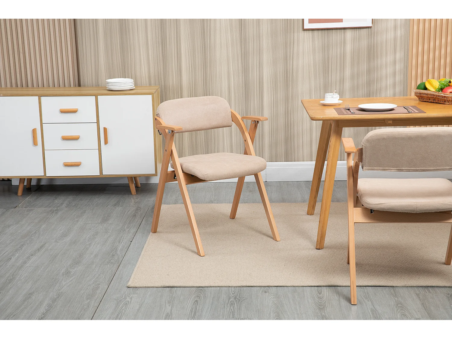 Chaise pliante bois massif avec accoudoirs et coussins lot de 2 pour salle à manger cuisine kaki