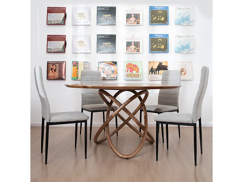 Silla de comedor de respaldo alto tapizada en tela gris con estructura de metal, juego de 4, ergonómica